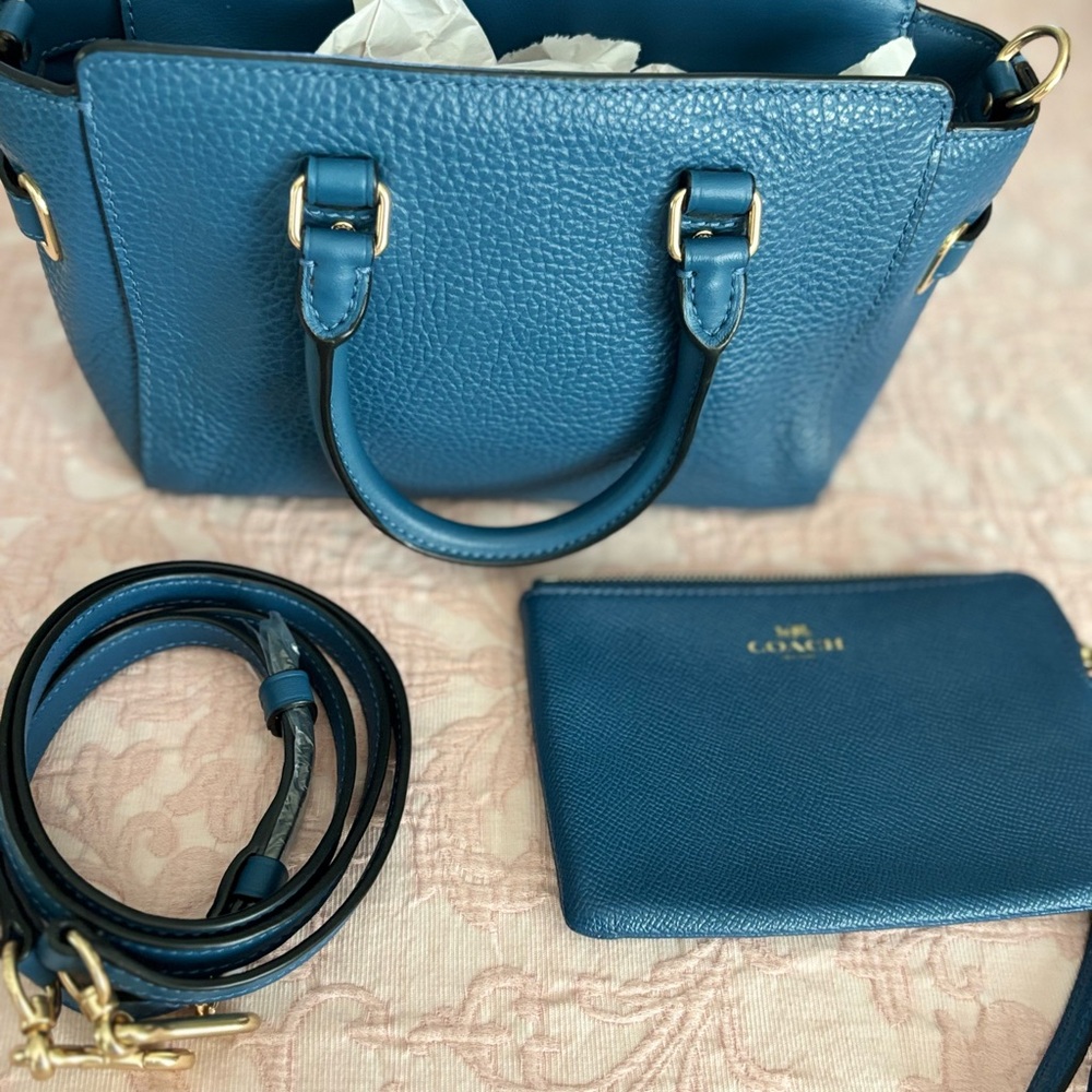 Coach authentic mini carry all bag set wallet strap 6x9 teal blue - Picture 7 of 13